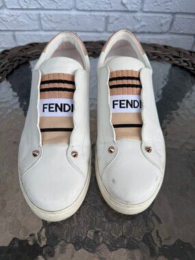 Fendi Logo Stripe Leather Sneakers Size 40.5 (US 10.5)